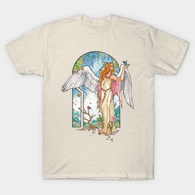 Angel of Spring Mucha Inspired Art Nouveau Angels of the Seasons Series T-Shirt by angelasasser
